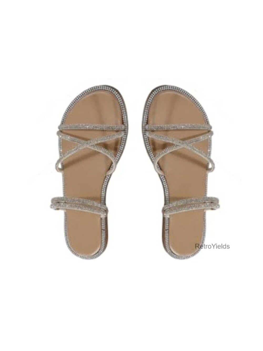 Rhinestone Sparkly Flat Slide Sandals Open Toe Ankle Strap Casual Summer